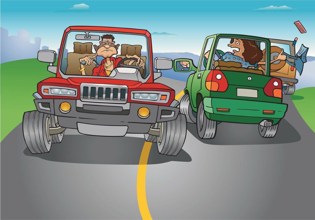 illustration of reckless driving running woman off a West Virginia highway.