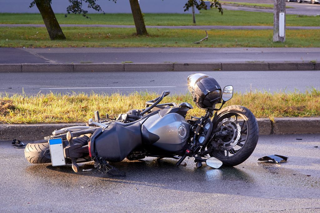 Damaged motorcycle after a crash