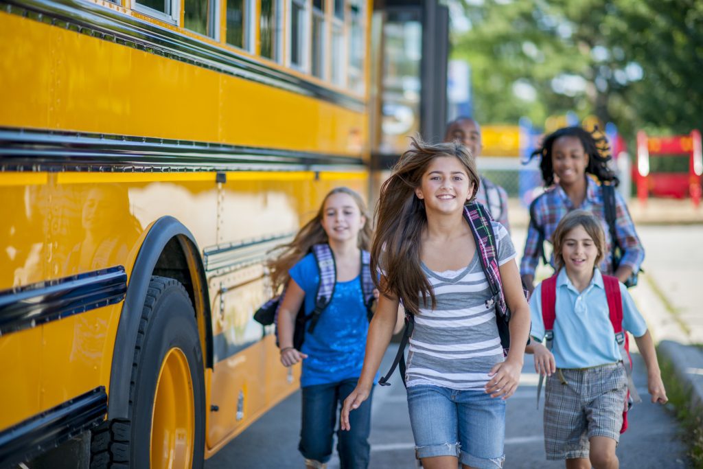 Children unloading from West Virginia school bus