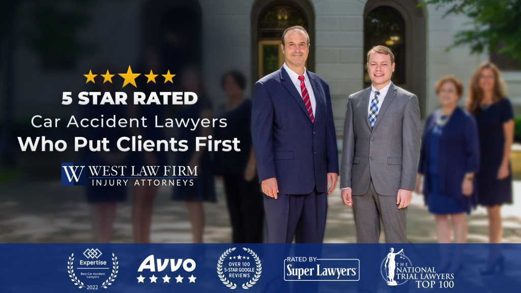 Charleston WV accident lawyers Brooks West and David Dobson Shown with their Legal Awards
